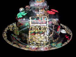 Casino Magic Slots Design  - Hand Painted - Cheese Dome and Matching 10 inch Platecasino 