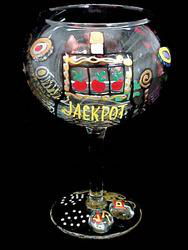 Casino Magic Slots Design  - Hand Painted - Goblet - 12.5 oz.casino 