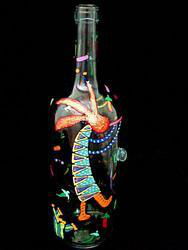 Chilies & Kokopelli Design - Hand Painted - Wine Bottle with Hand Painted Stopperchilies 