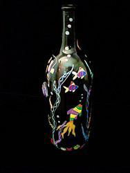 Fantasy Fish Design - Hand Painted - Wine Bottle with Hand Painted Stopperfantasy 