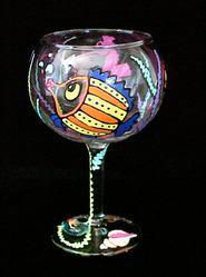 Fantasy Fish Design - Hand Painted - Goblet - 12.5 oz.fantasy 