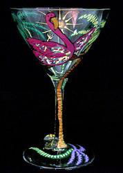 Flamingo Frolic Design - Hand Painted - Martini - 7.5 oz.flamingo 