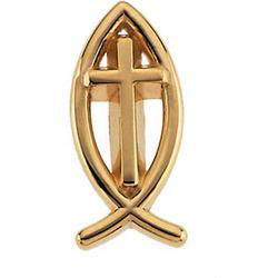 14K Yellow Gold Fish With Cross Lapel Pinyellow 