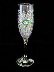 Mardi Gras Fireworks Design - Hand Painted - Flute - 6 oz.mardi 