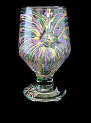 Mardi Gras Fireworks Design - Hand Painted - High Ball - All Purpose Glass - 10.5 oz.mardi 