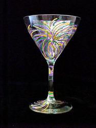 Mardi Gras Fireworks Design - Hand Painted - Martini - 7.5 oz.mardi 