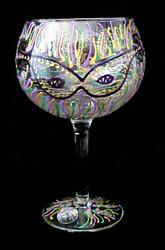 Mardi Gras Mask Design - Hand Painted - Goblet - 12.5 oz.mardi 