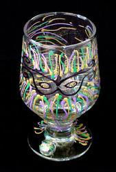 Mardi Gras Mask Design - Hand Painted - High Ball - All Purpose Glass - 10.5 oz.mardi 