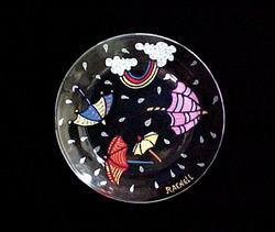 Raindrops & Rainbows Design - Hand Painted - Snack/Cake Plate - 7 inch diameter.raindrops 