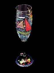 Sailboat Regatta Design - Hand Painted - Flute - 6 oz.sailboat 