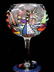 Sailboat Regatta Design - Hand Painted - Goblet - 12.5 oz.sailboat 