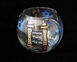 Torah & Candles Design - Hand Painted - 5 oz. Votive with candletorah 