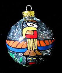 Totem Poles Design - Hand Painted - Heavy Glass Ornament - 3.25 inch diametertotem 