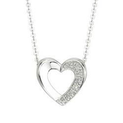 14K White Gold Pave Set Round Diamond Open Heart Pendant & Necklacewhite 