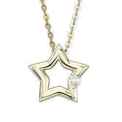 14K Yellow Gold Star Shaped Diamond Pendant & Necklaceyellow 