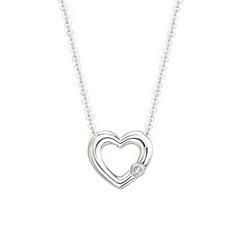 14K White Gold Round Diamond Open Heart Pendant & Necklacewhite 