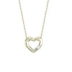 14K Yellow Gold Heart Shape Diamond Pendant & Necklaceyellow 