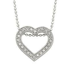 14K White Gold Prong Set Round Diamond Open Heart Pendant & Necklace (0.20 ctw)white 