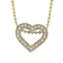 14K Yellow Gold Prong Set Round Diamond Open Heart Pendant & Necklaceyellow 