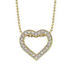 14K Yellow Gold Prong Set Round Diamond Open Heart Pendant & Necklace (0.20 ctw)yellow 