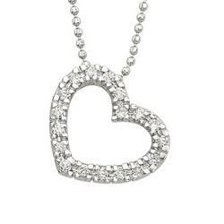 14K White Gold Prong Set Round Diamond Open Heart Pendant & Necklace - Sideways Heartwhite 