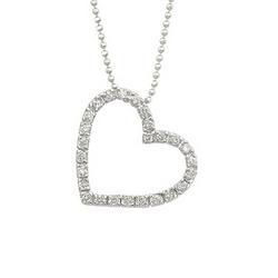 14K White Gold Prong Set Round Diamond Open Heart Pendant & Necklace - Sideways Heart (0.30 ctw)white 