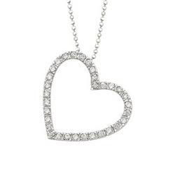 14K White Gold Prong Set Round Diamond Open Heart Pendant & Necklace - Sideways Heart (0.45 ctw)white 