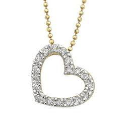 14K Yellow Gold Prong Set Round Diamond Open Heart Pendant & Necklace - Sideways Heartyellow 