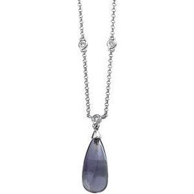 14K White Gold Amethyst Briolette & Diamond Necklacewhite 