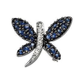 14K White Gold Black Rhodium Plated Blue Sapphire & Diamond Broochwhite 