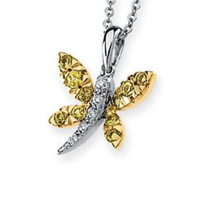 14K White Gold Butterfly Yellow Sapphire & Diamond Necklacewhite 