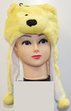 Plush Yellow Bear Winter Hat With Short Poms