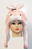 Plush Bunny Winter Hat With Short Poms