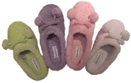 Ladies Pom Pom, Textured Fabric Slippers Case Pack 36