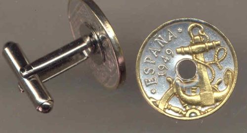 Unique 2-Toned Gold on Silver Spanish Anchor & Ships wheel ,  Coin Cufflinks