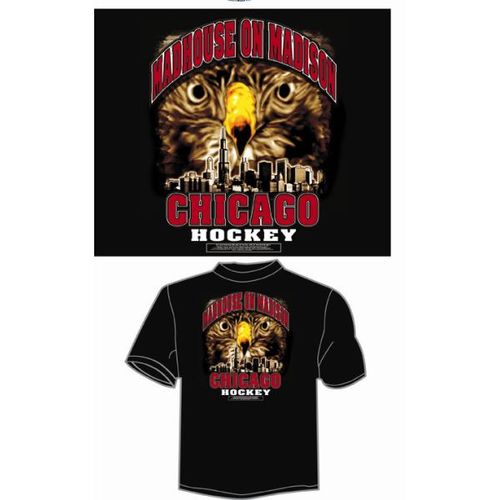 Black ""Madhouse On Madison-Chicago Hockey"" T-Shirt Case Pack 24