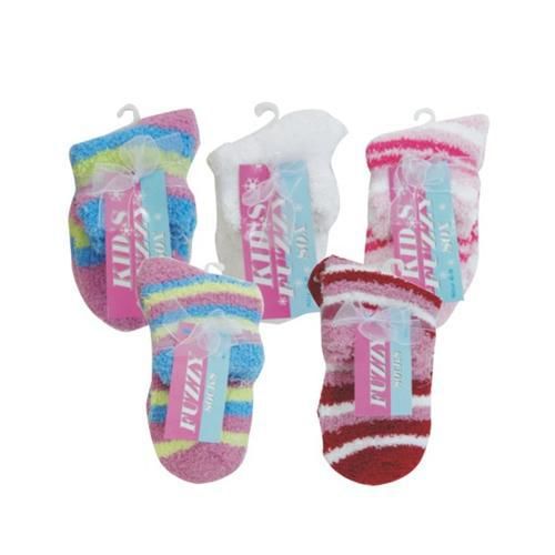 Kids Fuzzy Sock Solid & Stripe Assorted Colors Case Pack 12