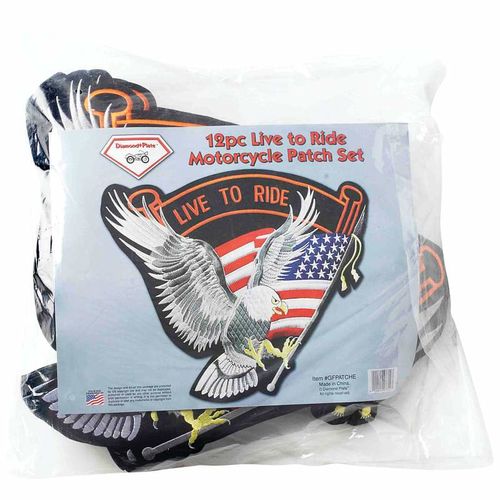 Live To Ride&trade; 12pc Embroidered LIVE TO RIDE Eagle Patches