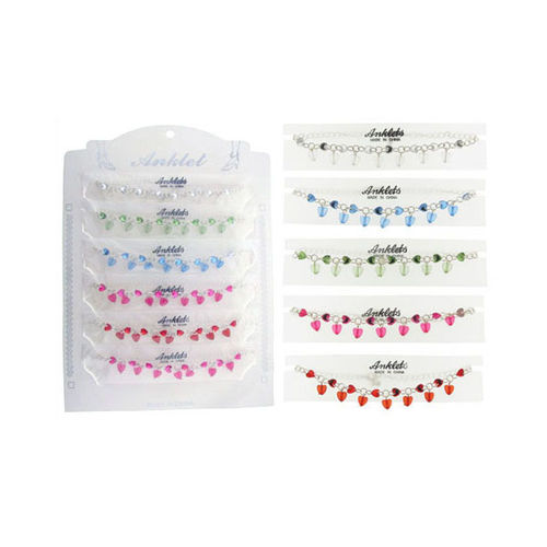 Anklets w/Jewel-Look Heart Beads Case Pack 60