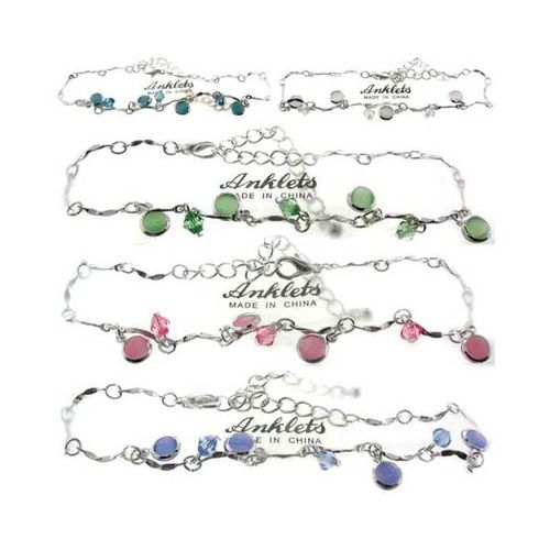 Anklet w/ Color Crystal Charms Case Pack 60