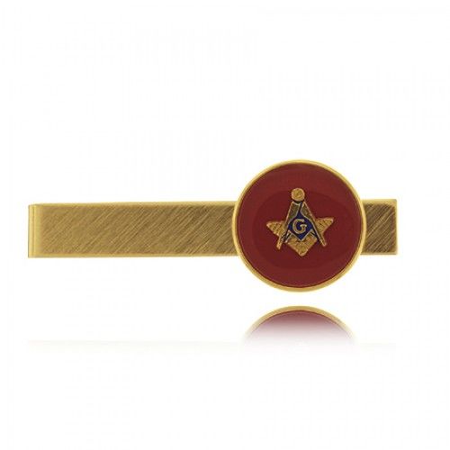 Mans Masonic Tie Clip Gold Tone Engravable Red Signet