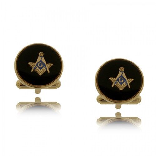 Signet Masonic Cuff Links Gold Tone with Black Enamel