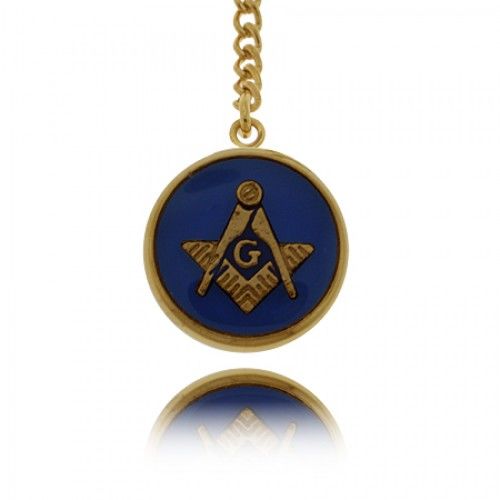 Blue Masonic Tie Tack in Gold Tone Round with Signet