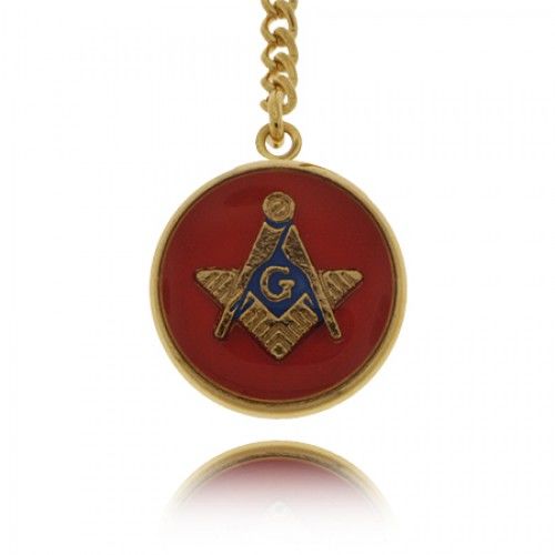 Signet Masonic Tie Tack Gold Tone W/ Red Round Emblem