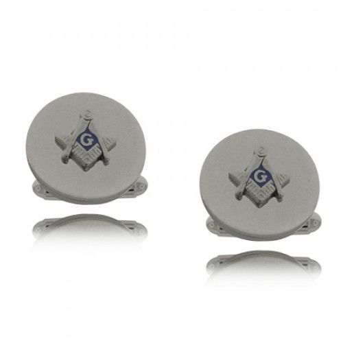 Round Masonic Cuff Links in Silver Tone with Signet