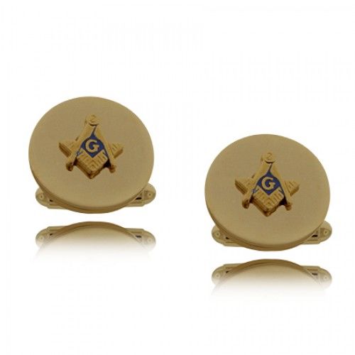 Mens Masonic Cuff Links Gold Tone with Signet - New