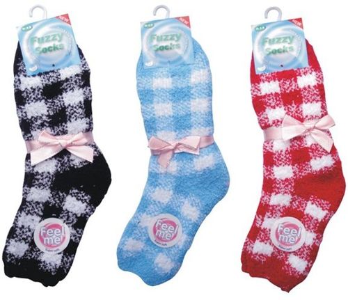 Check Fuzzy Socks Case Pack 72