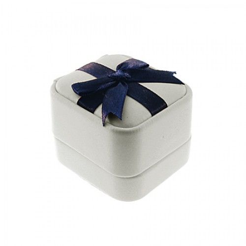 Earring Box White Leatherette W/ Outer Box - Blue Bow