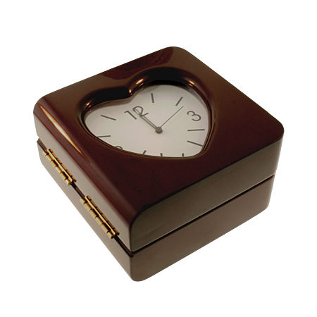 Pendant Jewelry Box Wood W/ Clock & Photo Frame - Heart