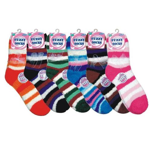 Stripe Crew Heavy Duty Fuzzy Socks Case Pack 72